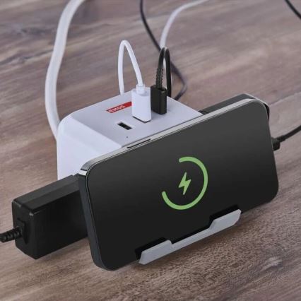 Pikendusjuhe kuubik juhtmevaba laadijaga QI 2Z +2xUSB-A+1xUSB-C 2m valge