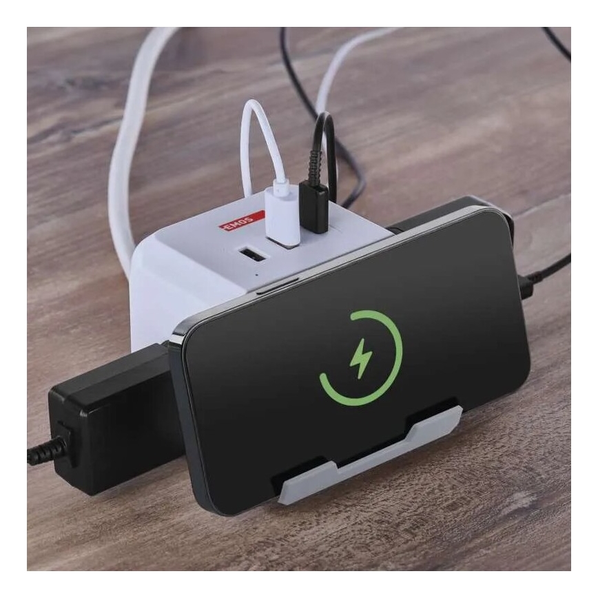 Pikendusjuhe kuubik juhtmevaba laadijaga QI 2Z +2xUSB-A+1xUSB-C 2m valge