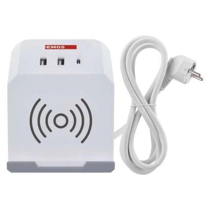 Pikendusjuhe kuubik juhtmevaba laadijaga QI 2Z +2xUSB-A+1xUSB-C 2m valge
