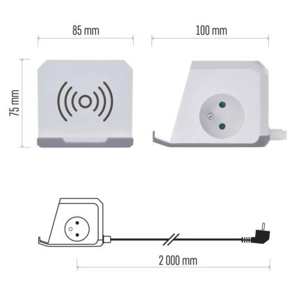 Pikendusjuhe kuubik juhtmevaba laadijaga QI 2Z +2xUSB-A+1xUSB-C 2m valge