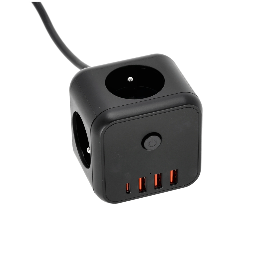 Pikendusjuhe kuubik lülitiga LINEA 3x230V + 4xUSB A/C must