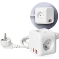 Pikendusjuhe kuubik lülitiga LINEA 3x230V + 4xUSB A/C valge
