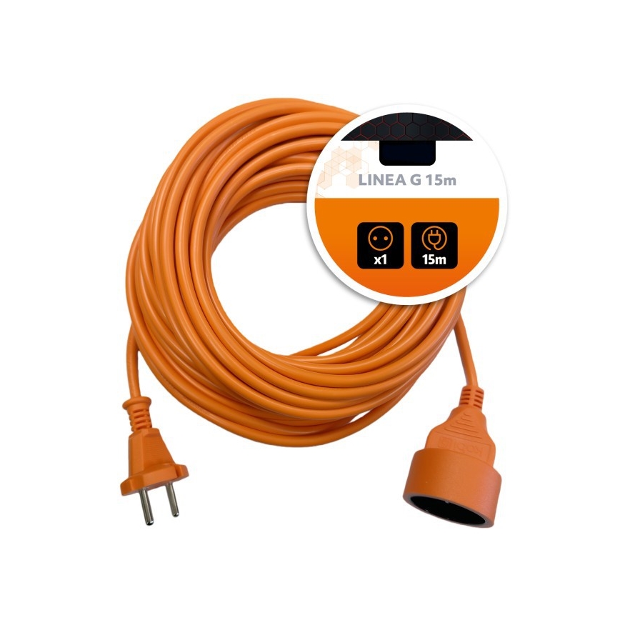 Pikendusjuhe LINEA G 1-pesaga 15 m oranž