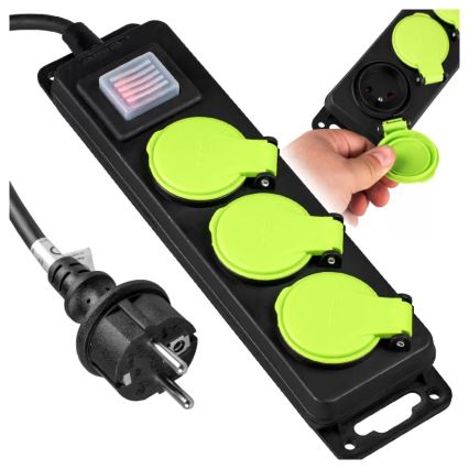 Pikendusjuhe lülitiga, 3-pesaga, 3 m, IP44