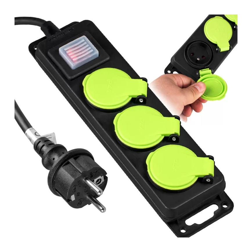 Pikendusjuhe lülitiga, 3-pesaga, 3 m, IP44