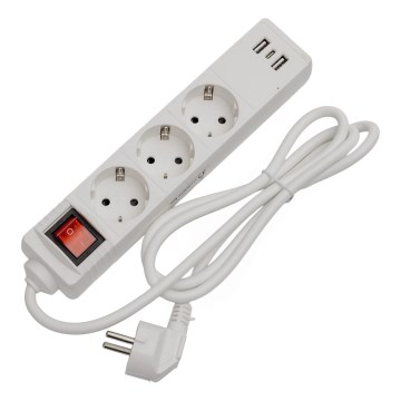 Pikendusjuhe lülitiga, 3 pistikupesa + 2× USB-A + 1× USB-C, 1,5 m, SCHUKO, valge