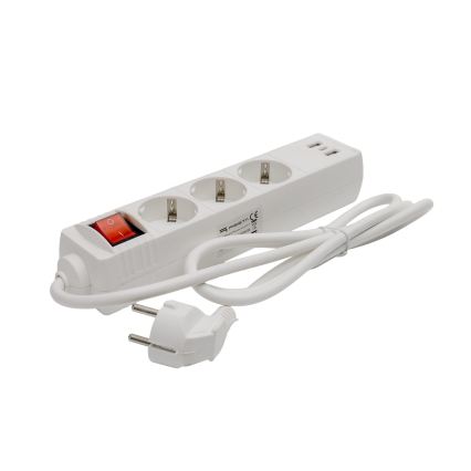 Pikendusjuhe lülitiga, 3 pistikupesa + 2× USB-A + 1× USB-C, 1,5 m, SCHUKO, valge