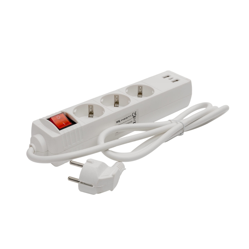 Pikendusjuhe lülitiga, 3 pistikupesa + 2× USB-A + 1× USB-C, 1,5 m, SCHUKO, valge