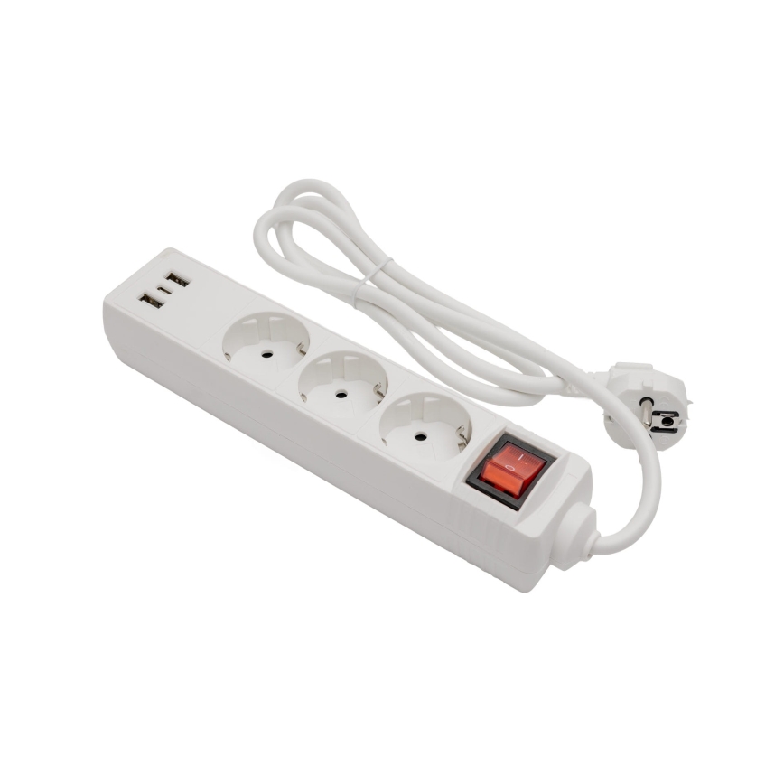 Pikendusjuhe lülitiga, 3 pistikupesa + 2× USB-A + 1× USB-C, 1,5 m, SCHUKO, valge