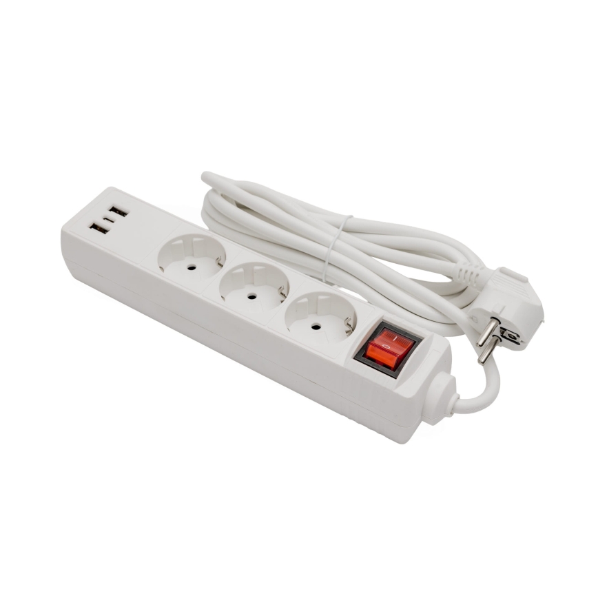 Pikendusjuhe lülitiga 3 pistikupesa+2xUSB-A+1xUSB-C 3m SCHUKO valge