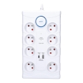 Pikendusjuhe lülitiga ja ülepinge kaitsega 8Z E-tüüp + 1xUSB-A + 1xUSB-C 2m valge