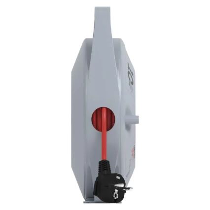 Pikendusjuhe rullil 10 m, 4 pistikupesaga, hall/punane