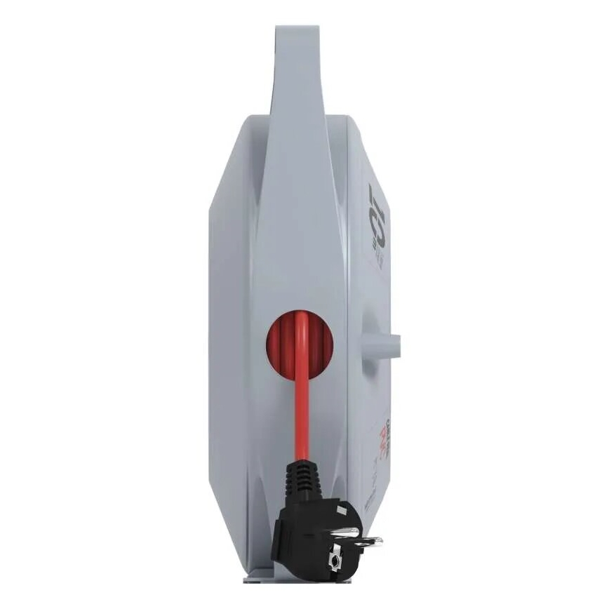 Pikendusjuhe rullil 10 m, 4 pistikupesaga, hall/punane