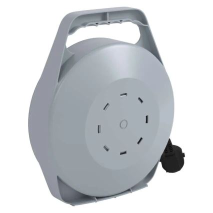 Pikendusjuhe rullil 10 m, 4 pistikupesaga, hall/punane