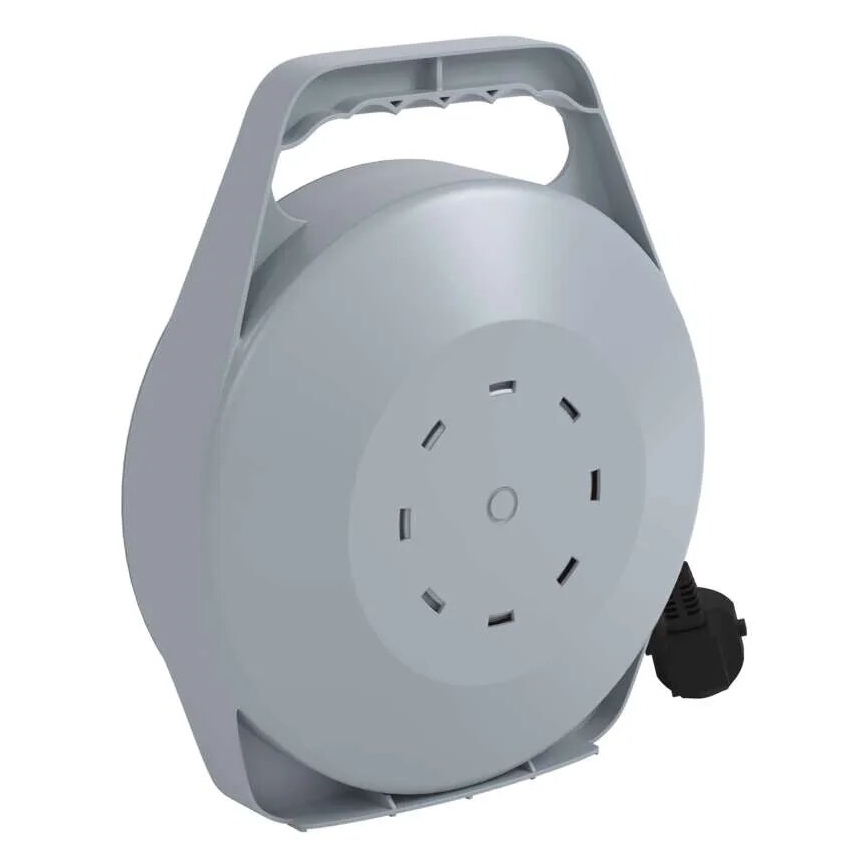 Pikendusjuhe rullil 10 m, 4 pistikupesaga, hall/punane