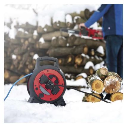 Pikendusjuhe rullil 3P 20m punane/must IP44