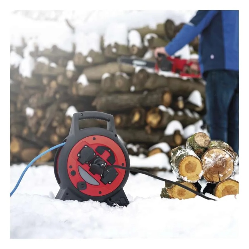 Pikendusjuhe rullil 3P 20m punane/must IP44