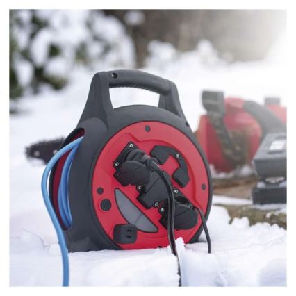 Pikendusjuhe rullil 3P 20m punane/must IP44