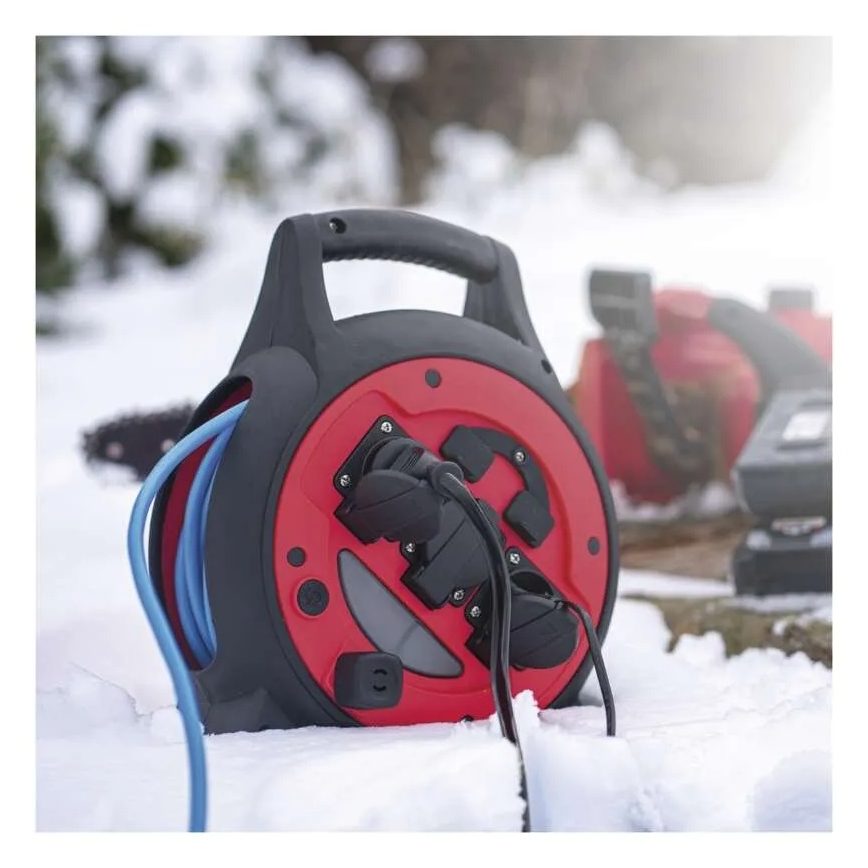 Pikendusjuhe rullil 3P 20m punane/must IP44