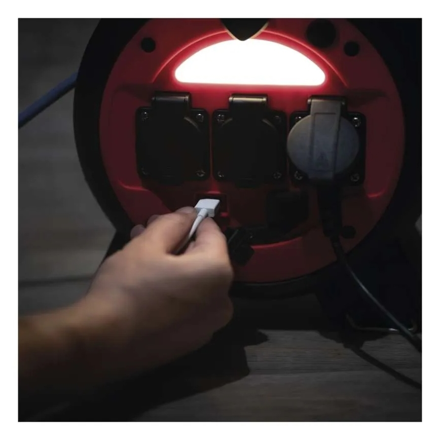 Pikendusjuhe rullil 3P 20m punane/must IP44