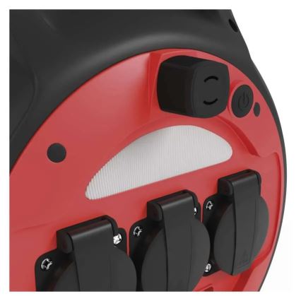 Pikendusjuhe rullil 3P 20m punane/must IP44