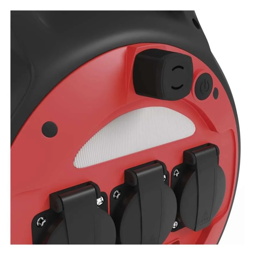 Pikendusjuhe rullil 3P 20m punane/must IP44