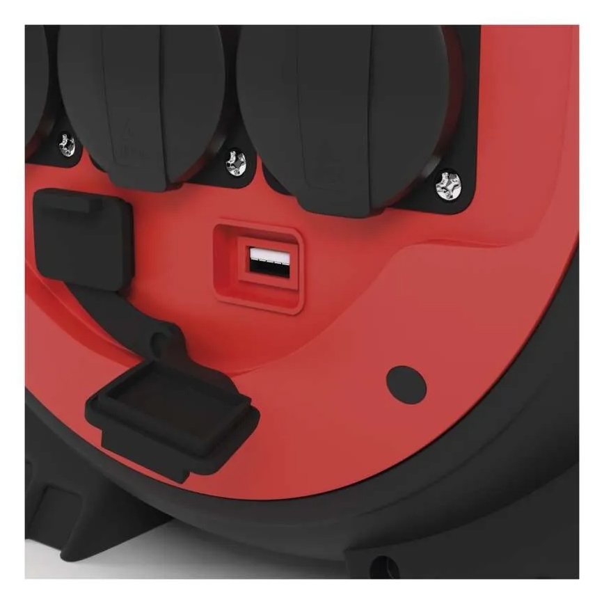 Pikendusjuhe rullil 3P 20m punane/must IP44