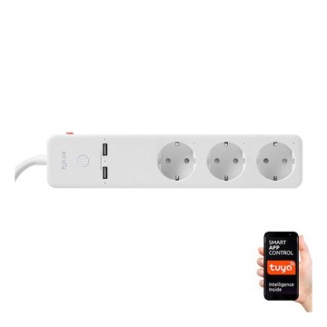 Pikendusjuhe SMART lülitiga 1,5m + 2xUSB/Wi-Fi Tuya SCHUKO