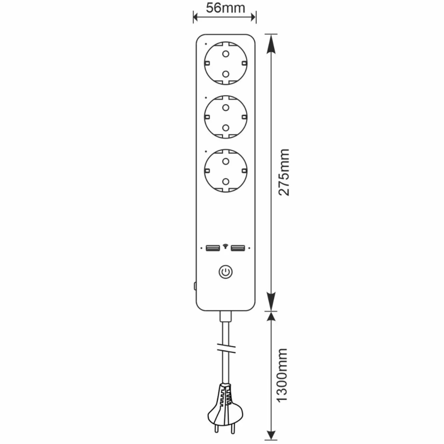 Pikendusjuhe SMART lülitiga 1,5m + 2xUSB/Wi-Fi Tuya SCHUKO