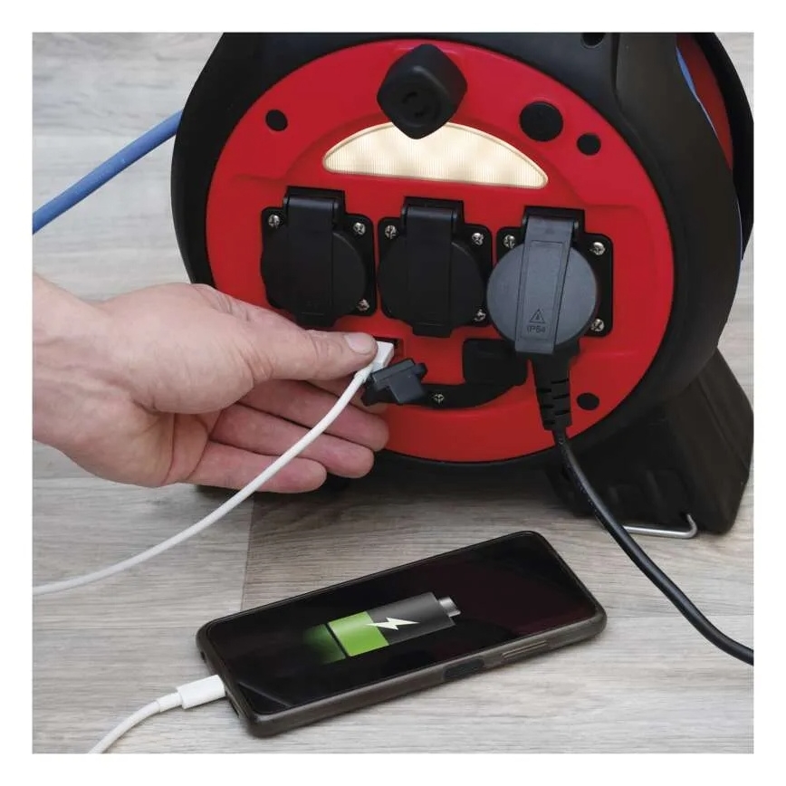 Pikendusjuhe trumlil 3Z 20m punane/must IP44