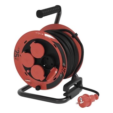 Pikendusjuhe trumlil 4 pesaga 25m IP44 punane
