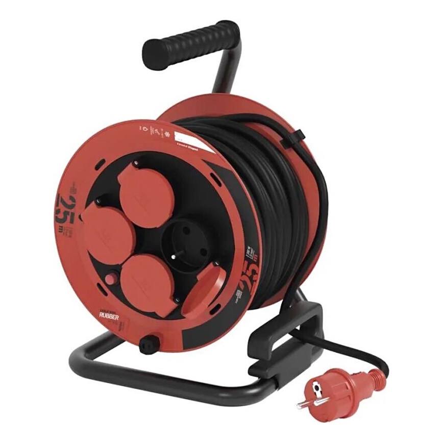 Pikendusjuhe trumlil 4 pesaga 25m IP44 punane