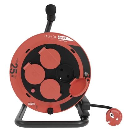 Pikendusjuhe trumlil 4 pesaga 25m IP44 punane
