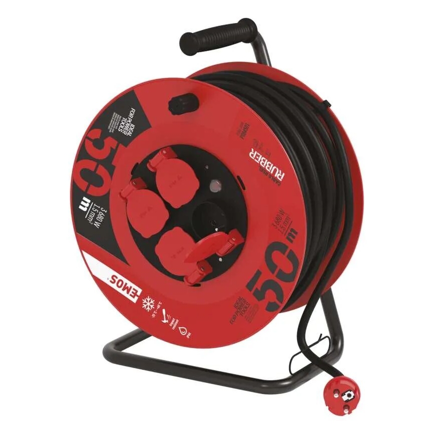 Pikendusjuhe trumlil 4 pesaga 50m punane IP44