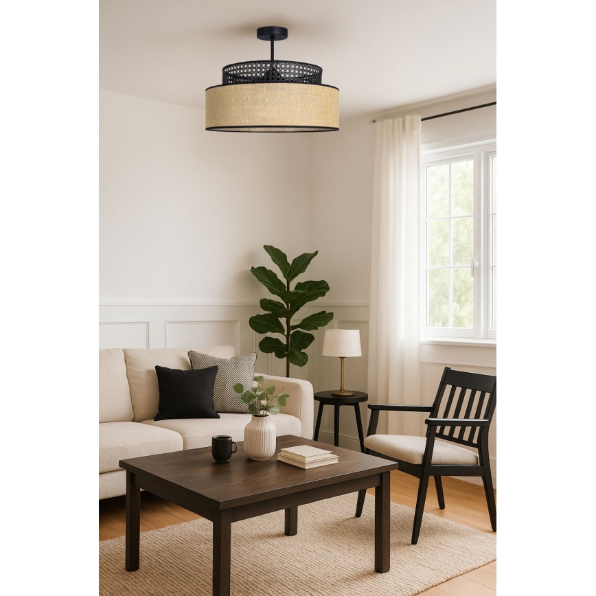 Pinnale kinnitatav lühter BOHO 1xE27/60W/230V must/rotang