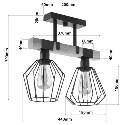 Pinnale kinnitatav lühter CAMEROON 2xE27/60W/230V must/puit