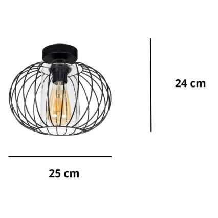 Pinnale kinnitatav lühter CORRINI 1xE27/60W/230V d. 25 cm must/läbipaistev