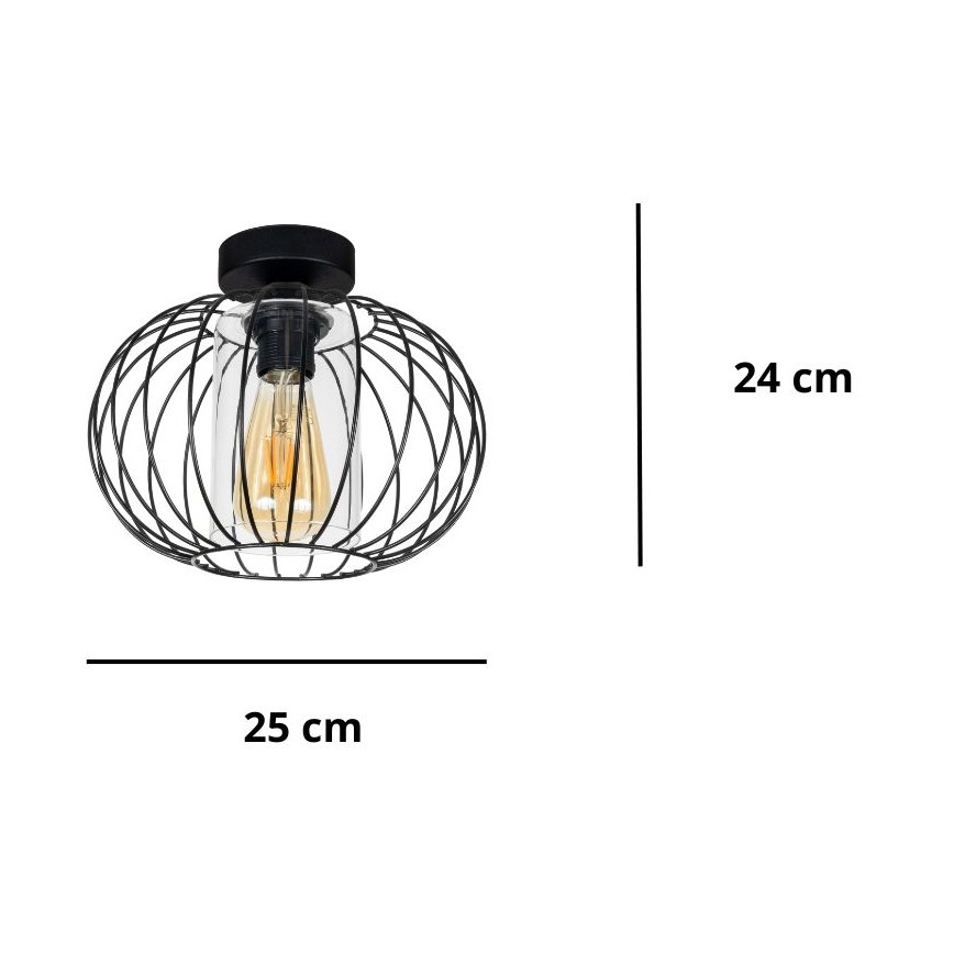 Pinnale kinnitatav lühter CORRINI 1xE27/60W/230V d. 25 cm must/läbipaistev