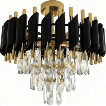 Pinnale kinnitatav lühter CRISTAL 5xE14/10W/230V must/kuldne