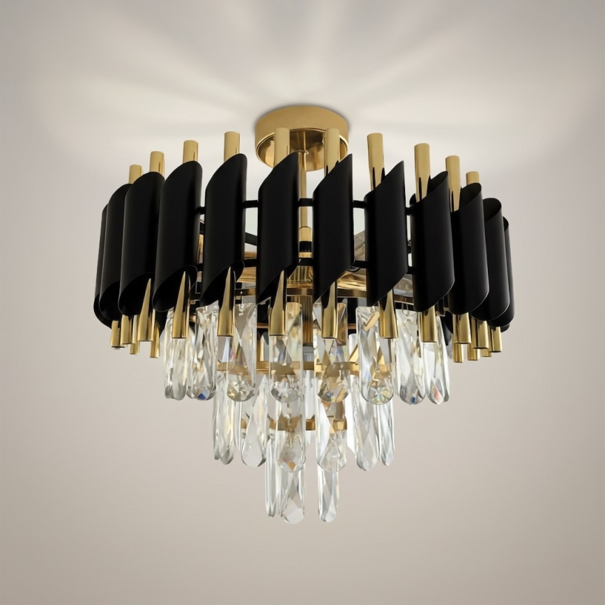 Pinnale kinnitatav lühter CRISTAL 5xE14/10W/230V must/kuldne