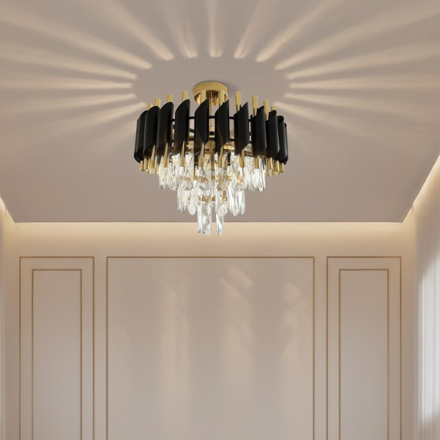 Pinnale kinnitatav lühter CRISTAL 5xE14/10W/230V must/kuldne