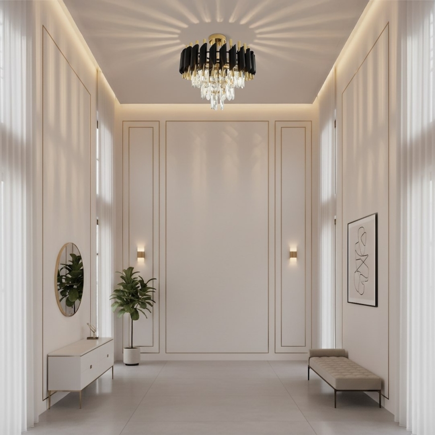 Pinnale kinnitatav lühter CRISTAL 5xE14/10W/230V must/kuldne