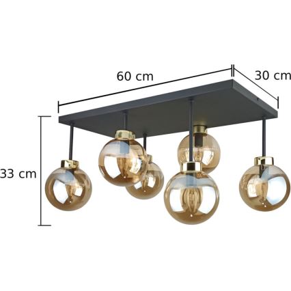Pinnale kinnitatav lühter DEA 6xE14/60W/230V must/kuldne/suitsune beež
