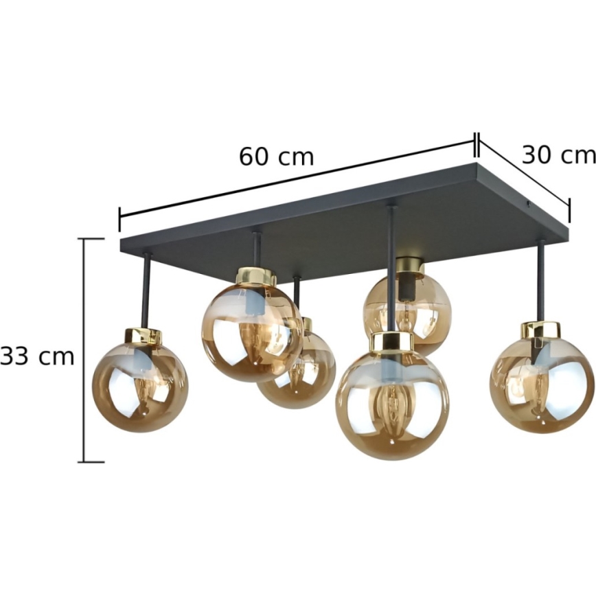Pinnale kinnitatav lühter DEA 6xE14/60W/230V must/kuldne/suitsune beež