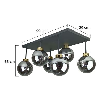 Pinnale kinnitatav lühter DEA 6xE14/60W/230V must/kuldne/suitsune must