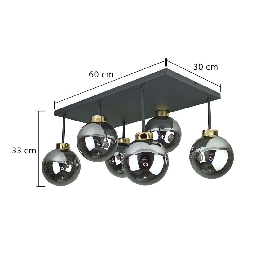 Pinnale kinnitatav lühter DEA 6xE14/60W/230V must/kuldne/suitsune must