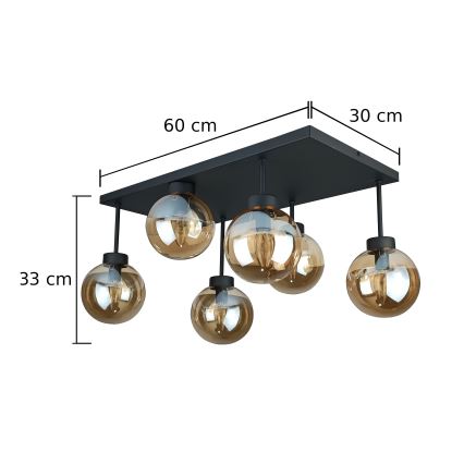 Pinnale kinnitatav lühter DEA 6xE14/60W/230V must/suitsune beež