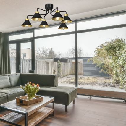 Pinnale kinnitatav lühter DEMET 6xE27/60W/230V must/kuldne