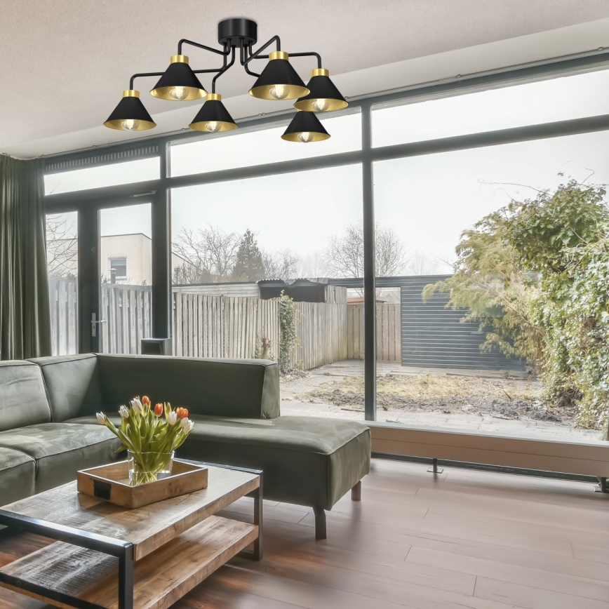 Pinnale kinnitatav lühter DEMET 6xE27/60W/230V must/kuldne