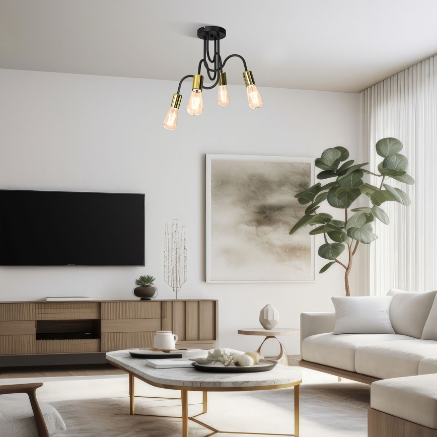 Pinnale kinnitatav lühter DOW 4xE27/60W/230V must/kuldne